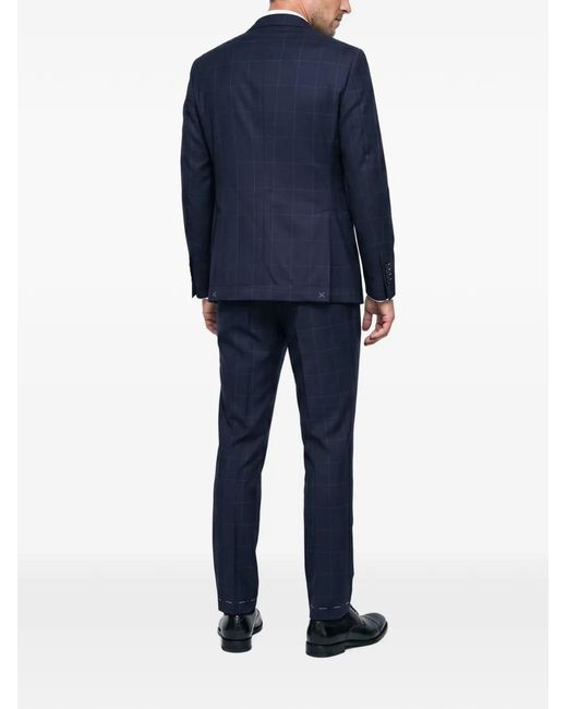 Brunello Cucinelli Blue Windowpane-Pattern Virgin Wool Suit for men