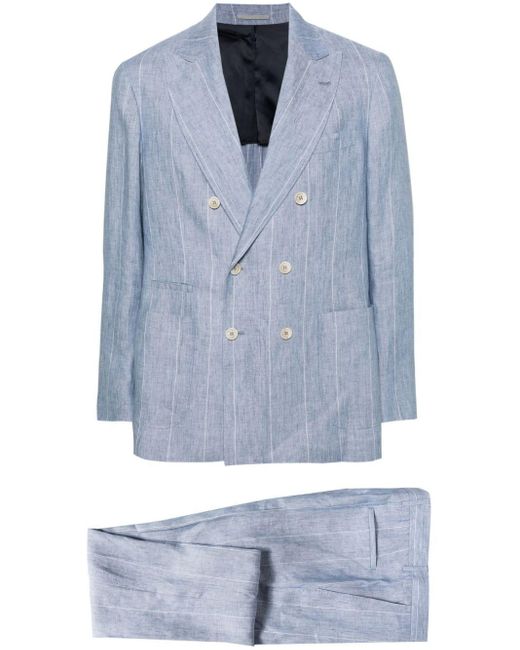 Brunello Cucinelli Doppelreihiger Anzug mit Streifen in Blue für Herren