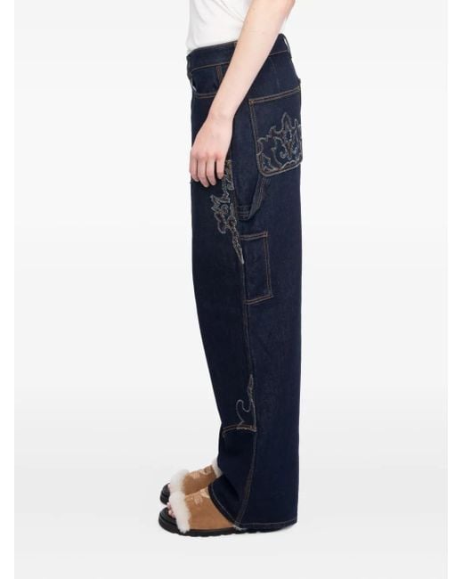 Zadig & Voltaire Blue Embroidered-Details Wide-Leg Jeans