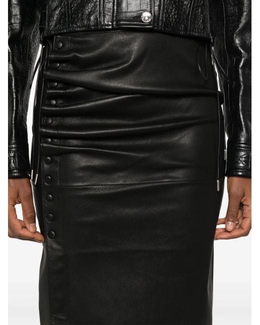 Rabanne Black Gathered-Detail Leather Skirt