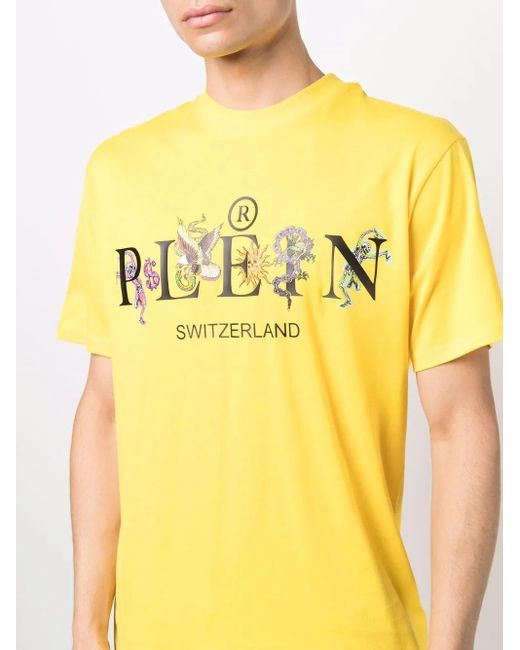 Philipp Plein Yellow Logo-Print Cotton T-Shirt for men