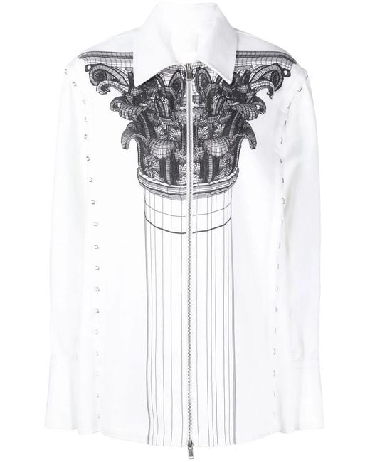 Dion Lee White Column-Print Hook-And-Eye Shirt Jacket