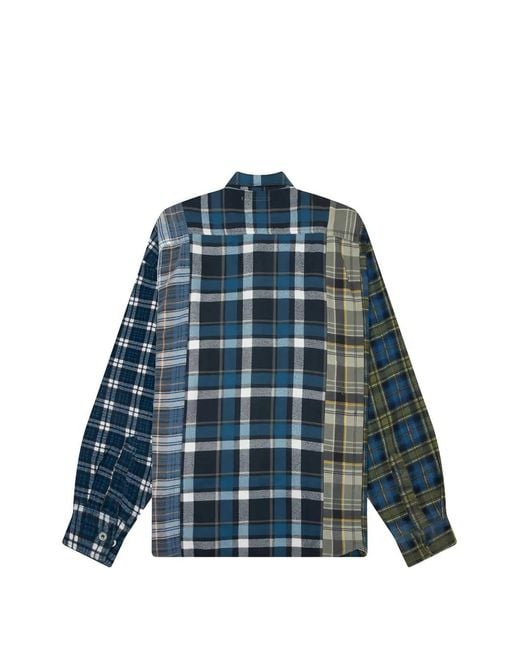 Needles Blue Frill-Trimmed Patchwork Shirt for men