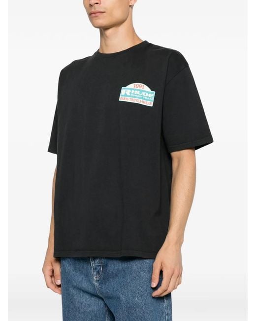 Rhude Black Graphic-Print T-Shirt for men