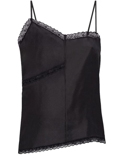 MM6 by Maison Margiela Black Lace-Detail Silk Top