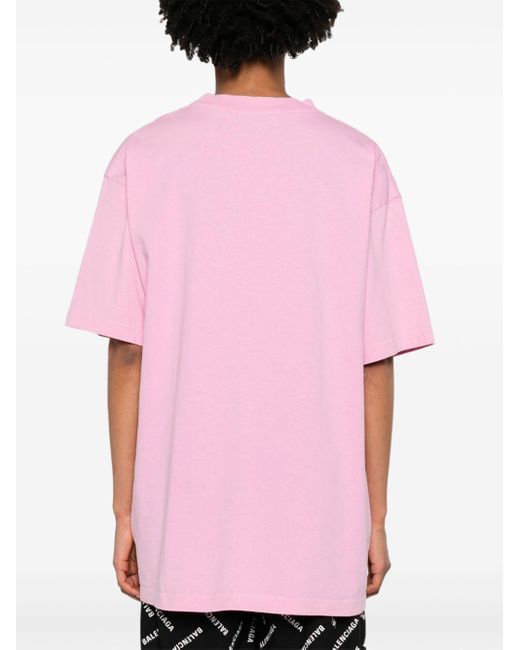 Balenciaga Pink Logo-print Cotton T-shirt