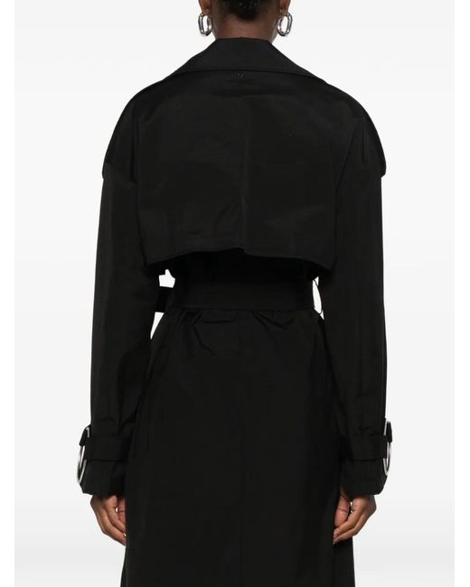 Dondup Black Belted Ring-Detail Trench Coat