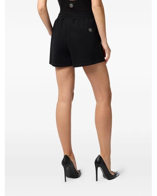 Philipp Plein Black Bermuda À Taille Élastiquée