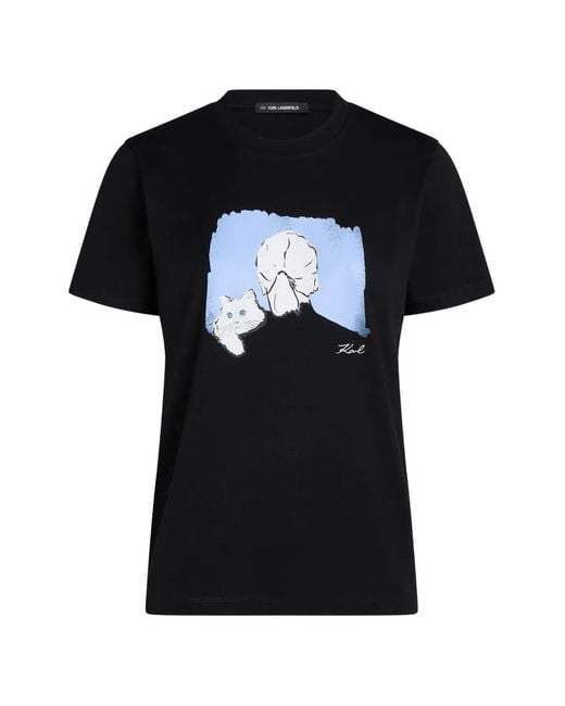 Karl Lagerfeld Black Portrait-Print T-Shirt