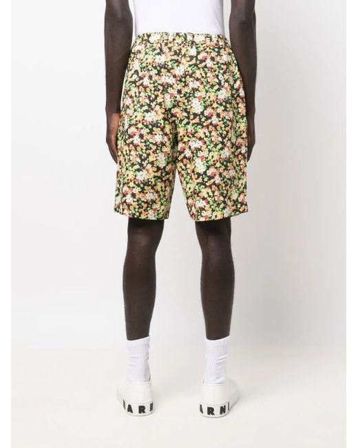 Marni Green Floral-Print Bermuda Shorts for men