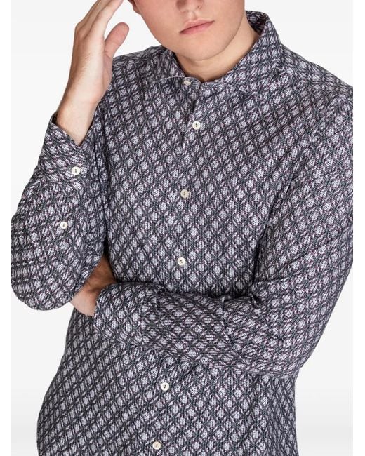 Tintoria Mattei 954 Blue Button-Fastening Pattern Shirt for men