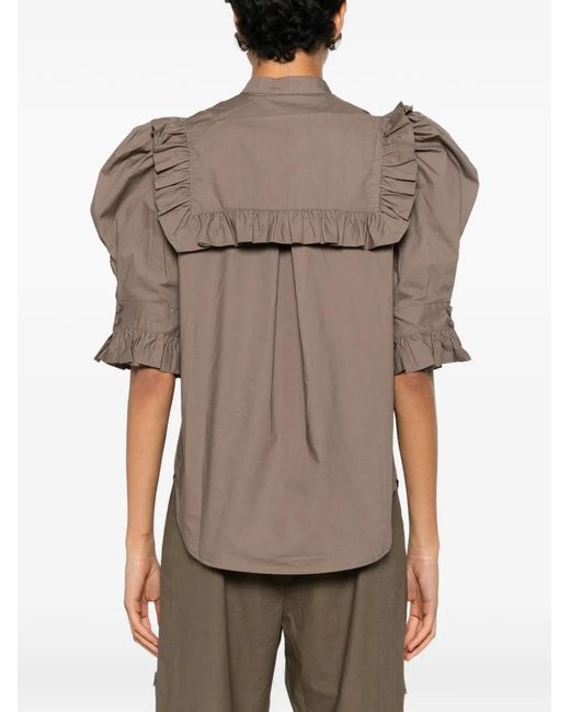 By Malene Birger Brown Oia Ruffled Puff-Sleeve Blouse