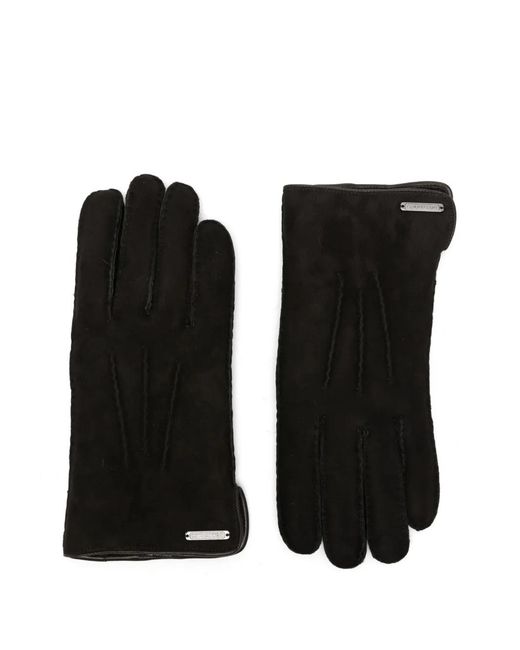 Corneliani Black Logo-Plaque Suede-Finish Gloves for men