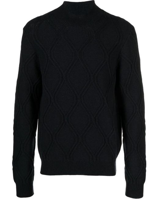 Corneliani Black Cable-Knit Turtleneck Jumper for men