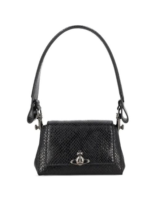 Vivienne Westwood Black Snakeskin-Effect Orb Shoulder Bag