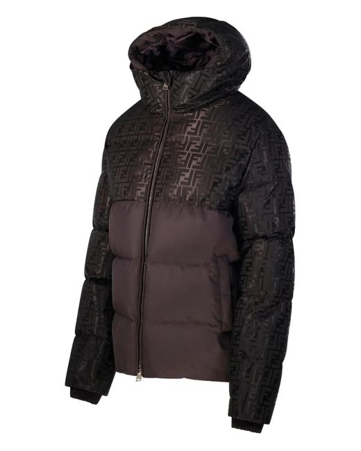 Fendi Black Jacquard Ff Hooded Ski Jacket Clothing