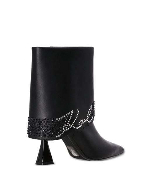 Karl Lagerfeld Black Crystal-Embellished Pointed-Toe Boots