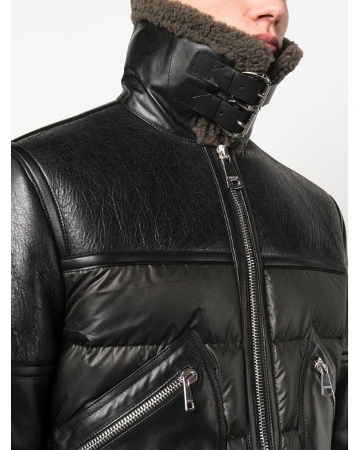 Veste en cuir à fermeture zippée Roberto Cavalli pour homme en coloris Black