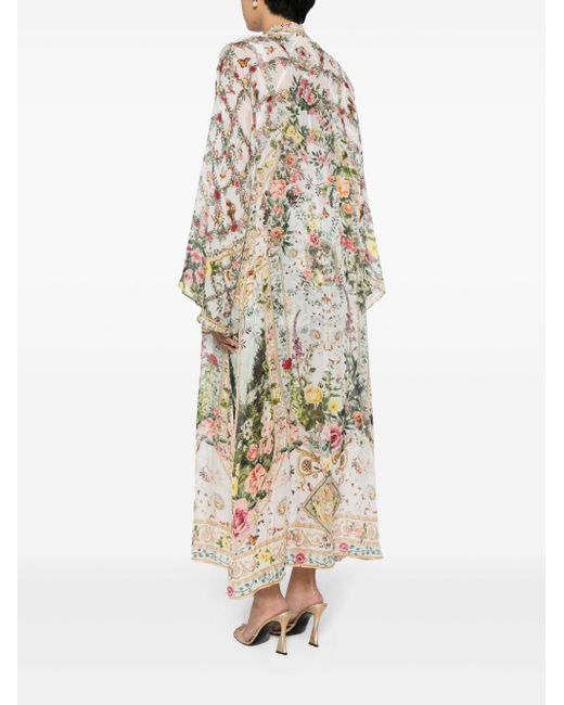 Camilla Natural Renaissance Romance-print Silk Chiffon Kimono