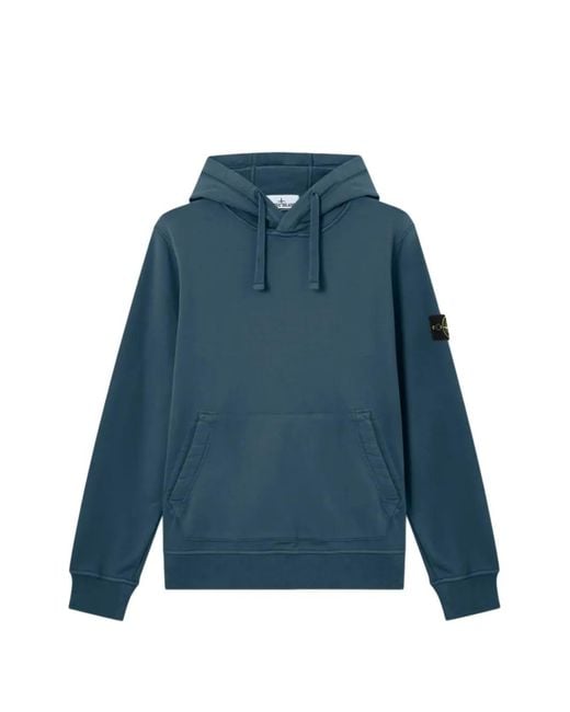 Stone Island Blue Logo-Patch Hoodie for men