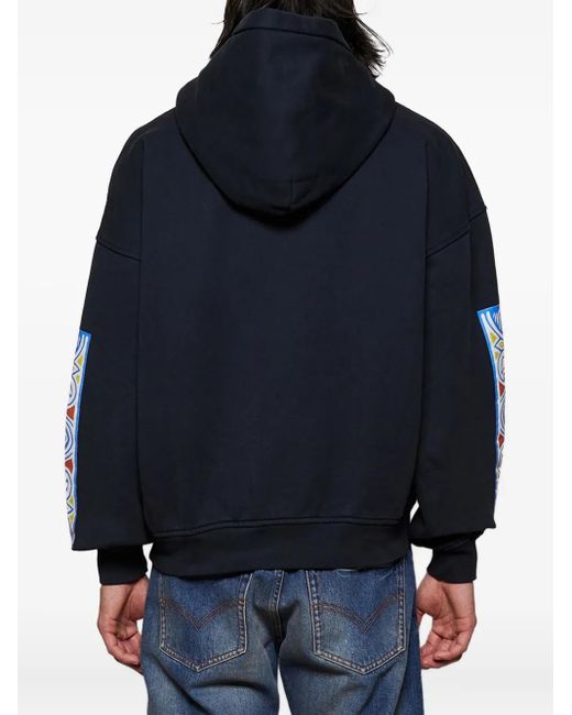 Rhude Blue Logo-Print Cotton Hoodie for men