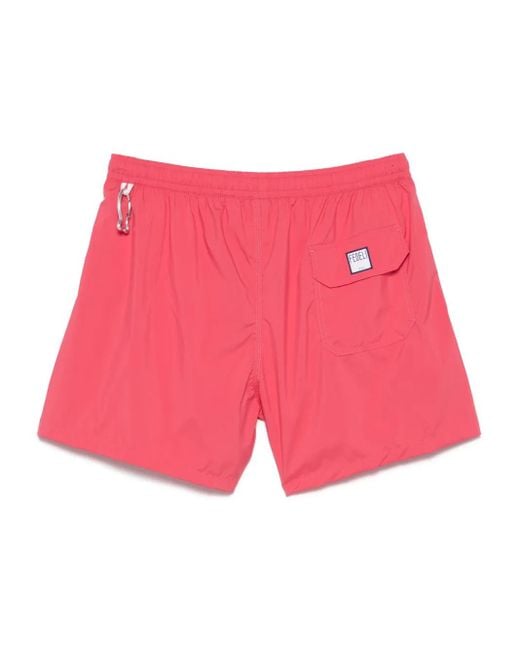 Fedeli Pink Logo-Patch Swim Shorts for men