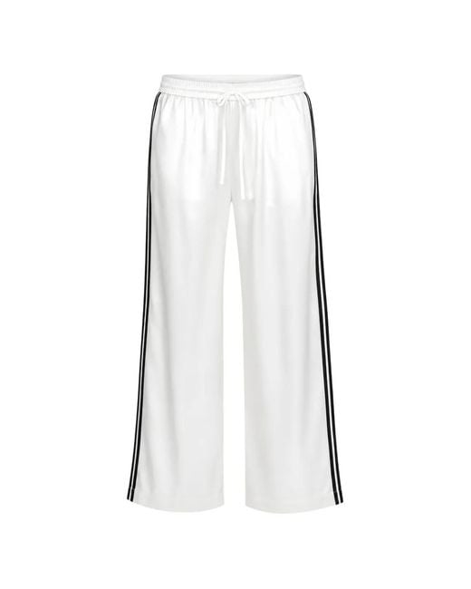 SPRWMN White Athletic Side-Stripe Wide-Leg Silk Track Pants