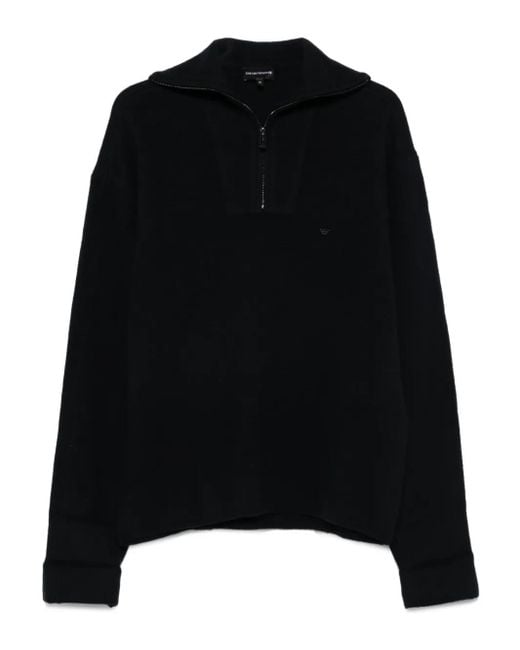 メンズ Emporio Armani ハーフジップ セーター Black