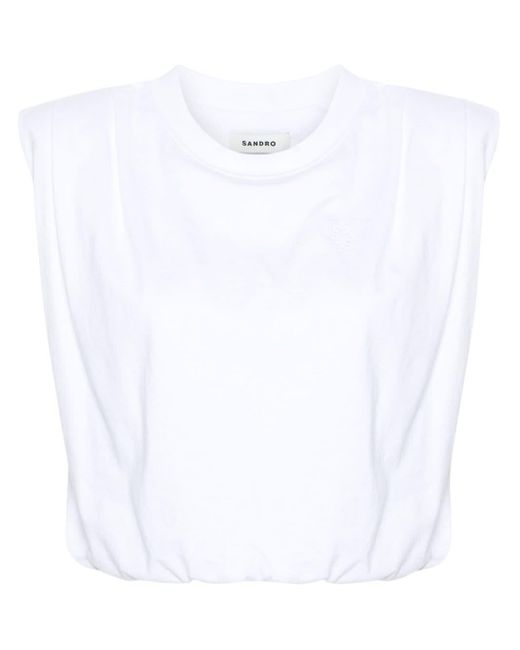 Sandro White Logo-embroidered Jersey Crop Top
