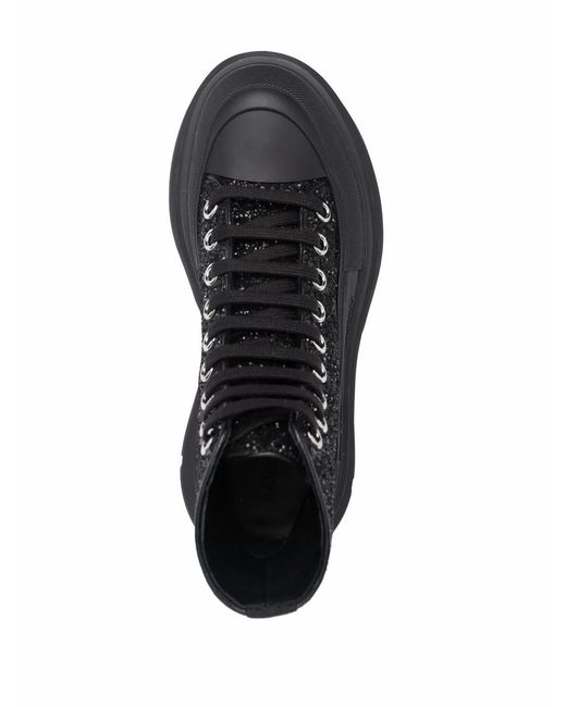 McQueen Black Tread Slick Glitter Ankle Boots