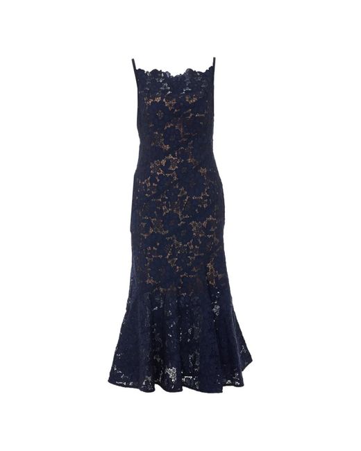 Self-Portrait Blue Spiral Laced Midi Dress