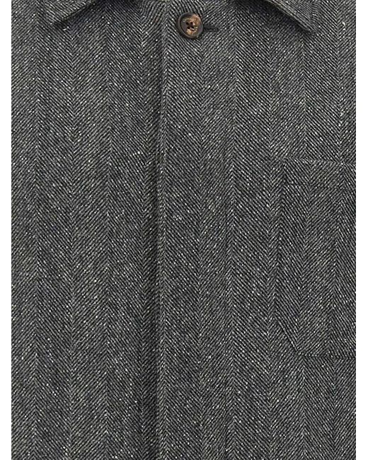 Eleventy Gray Herringbone-Pattern Wool-Blend Shirt Jacket for men
