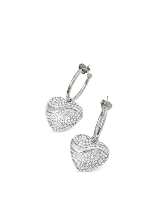 Guess White Boucles D'Oreilles Serties De Cristaux À Pendentif Cœur