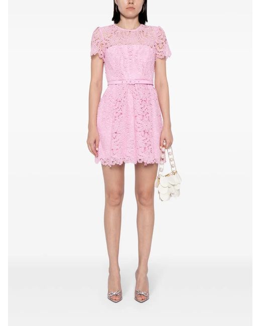 Self-Portrait Guipure-Lace Belted Mini Dress in Pink | Lyst Self-Portrait Guipure-Lace Belted Mini Dress in Pink | Lyst