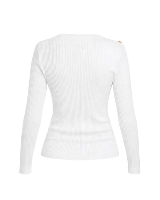 Guess White Ribbed Button Sweater