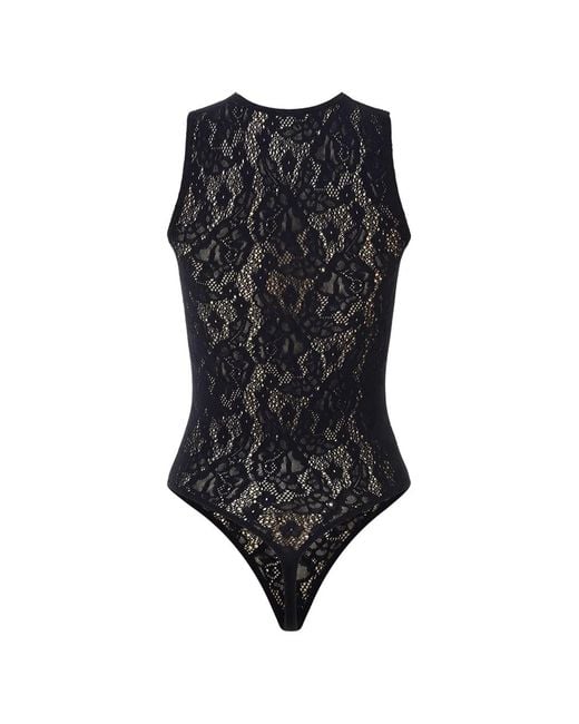 Wolford Black Infinite Rose Net Bodysuit