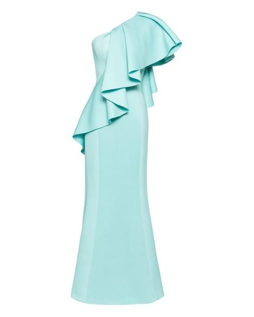 Saiid Kobeisy Blue Ruffled Scuba Long Dress