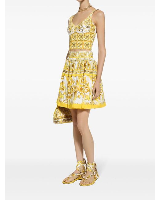 Jupe longue plissée à imprimé Majolica Dolce & Gabbana en coloris Yellow