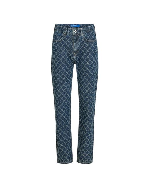 Karl Lagerfeld Blue Argyle-Pattern Straight-Leg Jeans