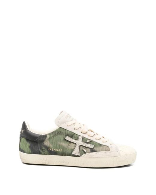 Premiata White Logo-Appliqué Sneakers
