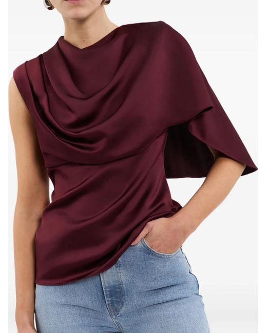 Rebecca Vallance Red Avalon Draped One-Shoulder Top