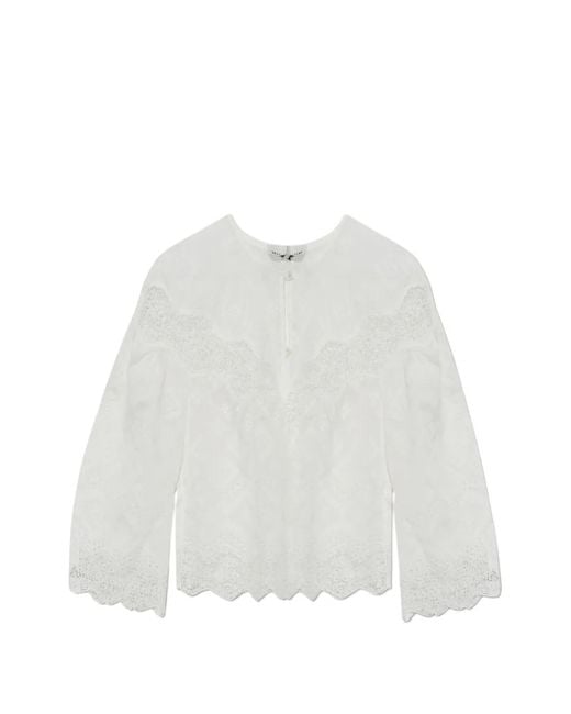 Munthe White Valiance Embroidered Lace-Trim Blouse