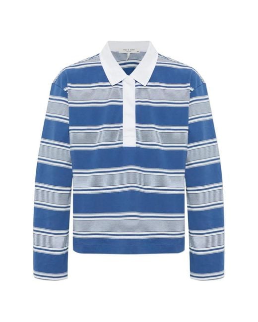 Rag & Bone Blue Kelly Striped Long-Sleeve Polo Shirt
