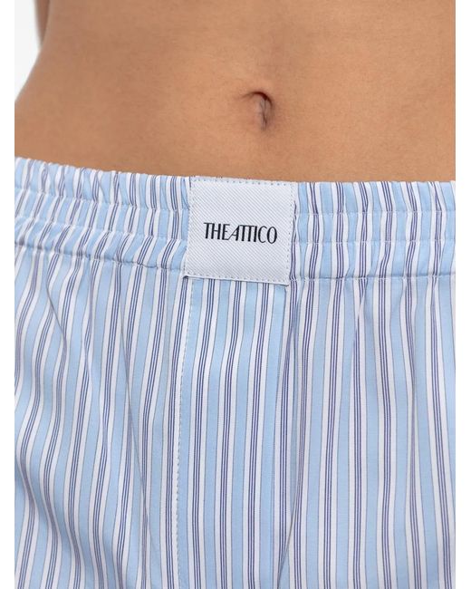 The Attico Blue Striped-pattern Elasticated Mini Shorts