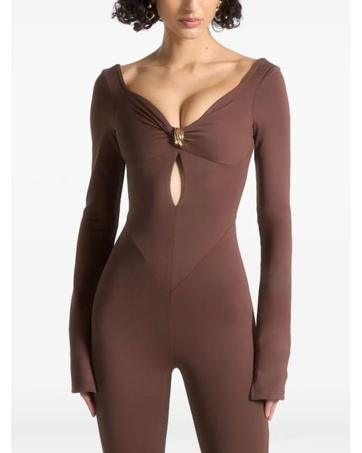 Manière De Voir Brown Twisted Bust Off-Shoulder Jumpsuit