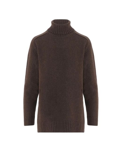 Bruno Manetti Brown Roll-Neck Ribbed-Trim Sweater