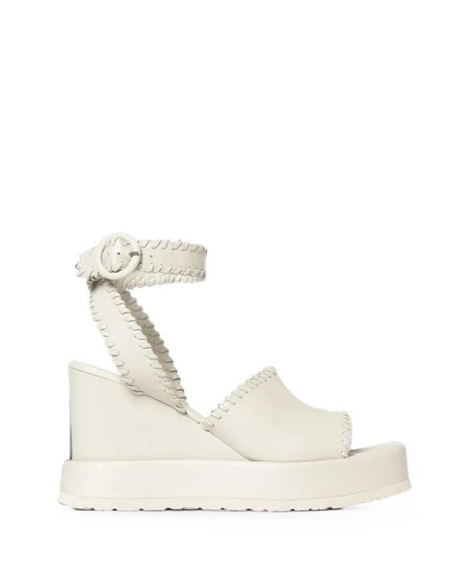 Paloma Barceló Natural Manun Whipstitch-Trim Wedge Sandals