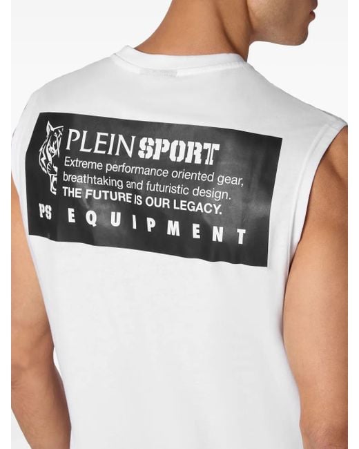 Philipp Plein White Logo-Print Sleeveless T-Shirt for men