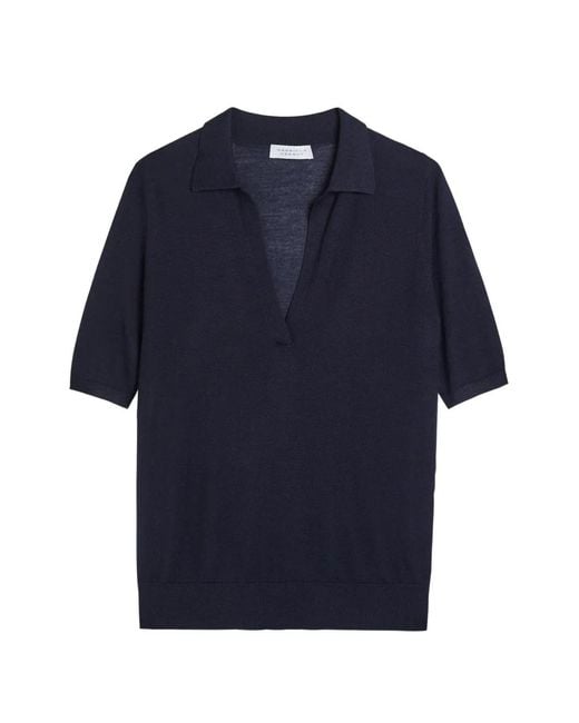 Gabriela Hearst Blue Short-Sleeve Polo Sweater