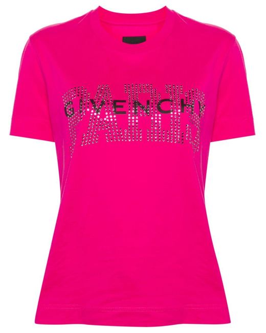 Rhinestoned cotton T-shirt di Givenchy in Pink